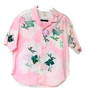 VTG Alegre Button Up Shirt Women's‎ OS Pink Tie Dye Hand Painted USA 2000s Boxy